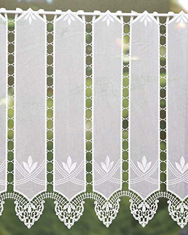Scheibengardine im Landhauslook naturweiß Spitze und Stickereien Höhe 30, 45 oder 60 cm (60x96 cm) im Sale